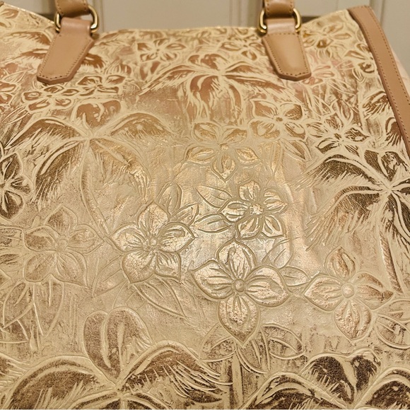 đEXTREMELY RARE! Brahmin Joan Tote Creme Prescott Gold Palms, Leather Handbag - Picture 9 of 16